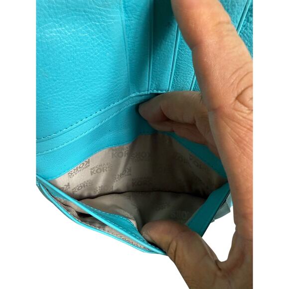 Michael Kors Brookville Leather Wallet Aqua Beauty*Large Organizer - Picture 7 of 12